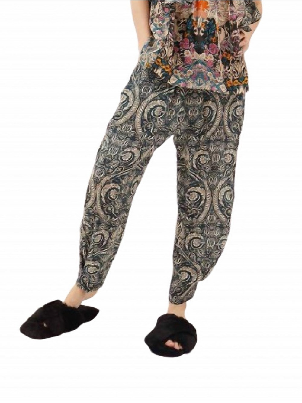 Maria Cher 100% Silk Printed Relaxed Fit Harem Pants